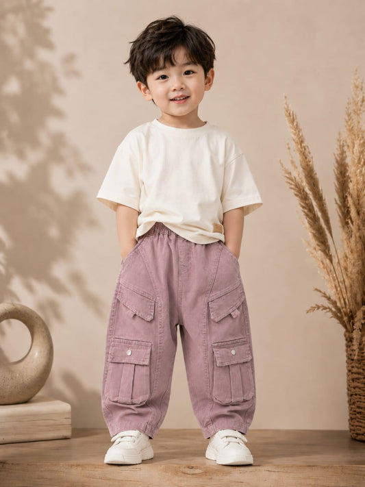 Kids Premium Cargo Pants | Multi Pocket | Elastic Waist | Size 18-26