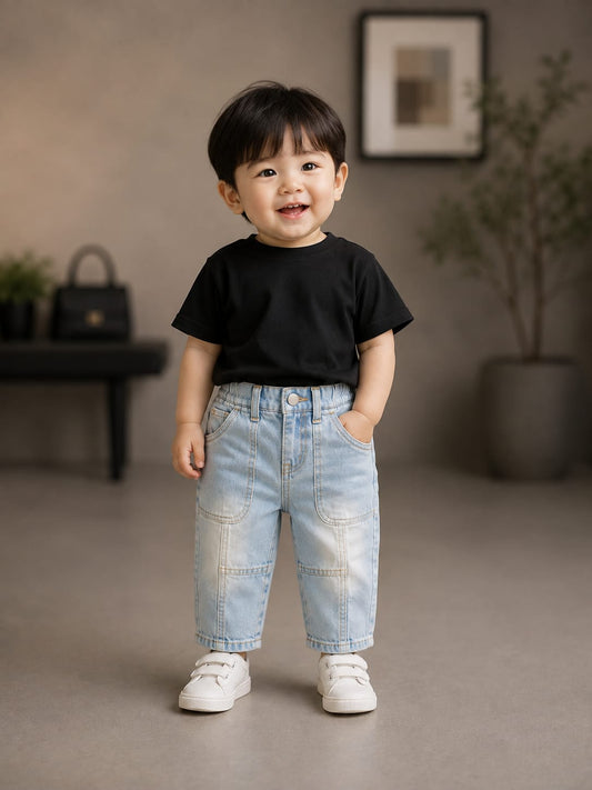 WANSTER Premium Baby Boys Light Wash Denim Jeans | Soft Stretch Casual Kids Jeans | Size 6 Months–3 Years