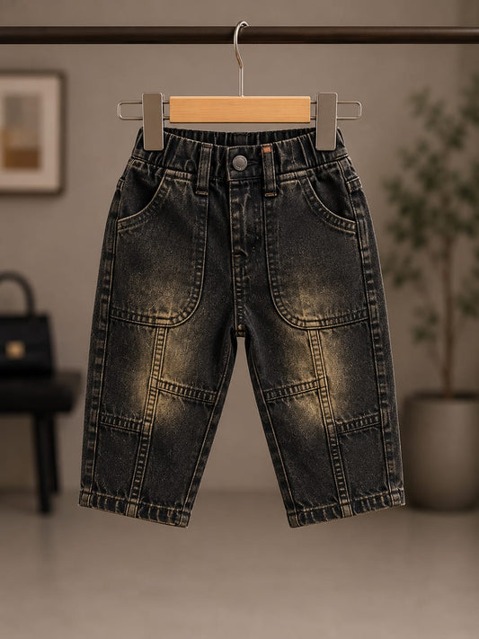 WANSTER Premium Baby Boys Black Wash Denim Jeans | Soft Stretch Casual Kids Jeans | Size 6 Months–3 Years