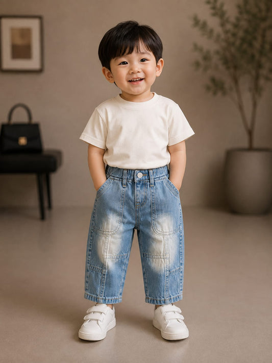 WANSTER Premium Baby Boys Foam Blue Denim Jeans | Soft Stretch Casual Kids Jeans | Size 6 Months–3 Years