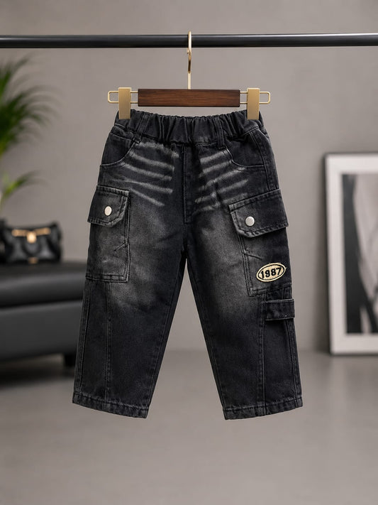 Premium Kids Black Denim Jeans | Stylish Multi-Pocket Casual Jeans | Size 18–26