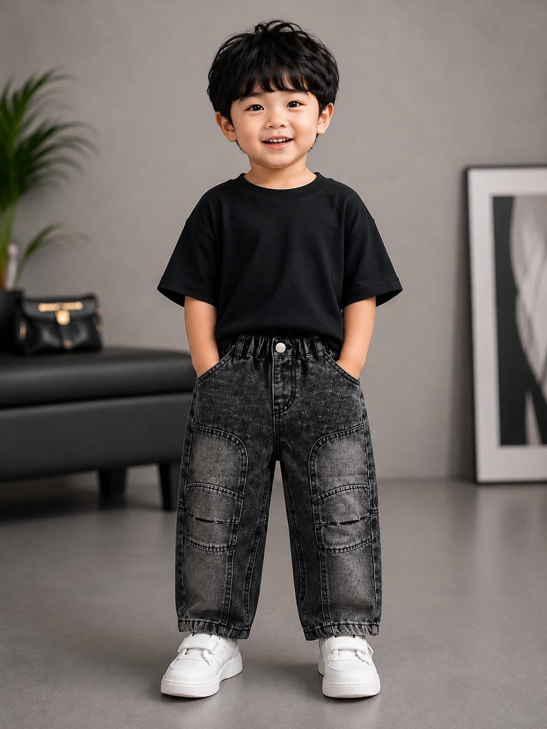 Premium Kids Black Washed Denim Jeans | Stylish Casual Boys Jeans | Size 18–26