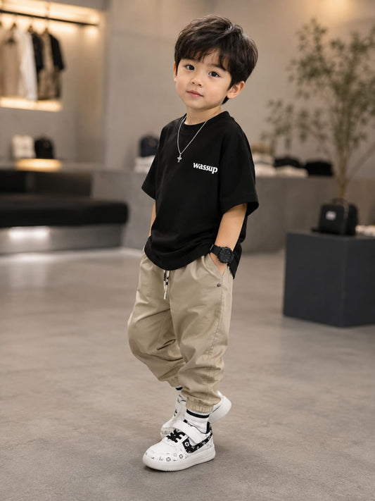 Kids Stylish Casual Sneakers – White & Black Printed Shoes | EU 26–30