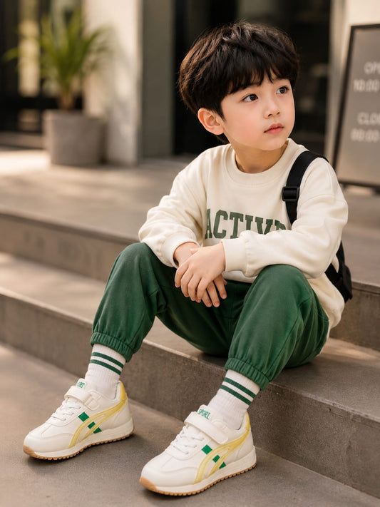 Kids Stylish White, Yellow & Green Sports Sneakers | EU 32–37