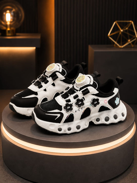 Girls' Black & White Flower Sneakers | Trendy Casual Shoes | EU 32–37