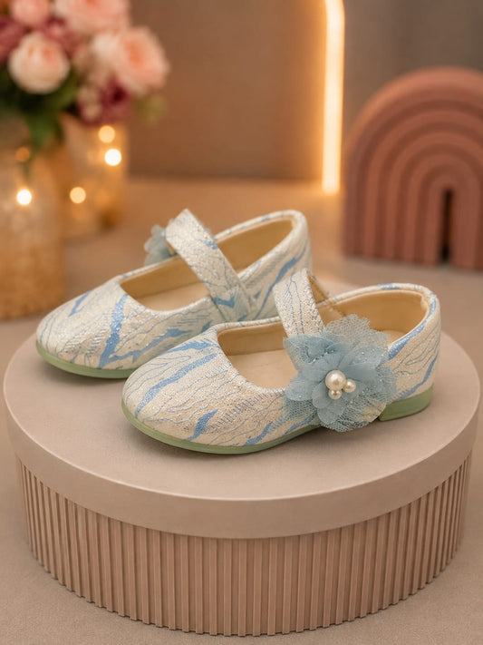Girls’ Blue Floral Mary Jane Flats – EU 21–25