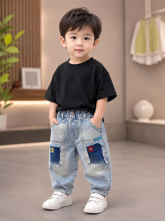 Boys Light Blue Washed Denim Cargo Shorts | 2–7 Years