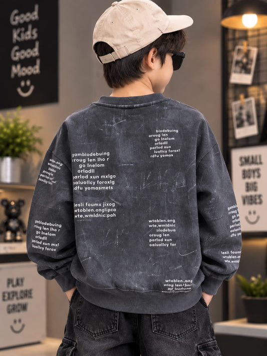 Boys Printed Sweatshirt with Checkered Pocket β 6 to 12 Years