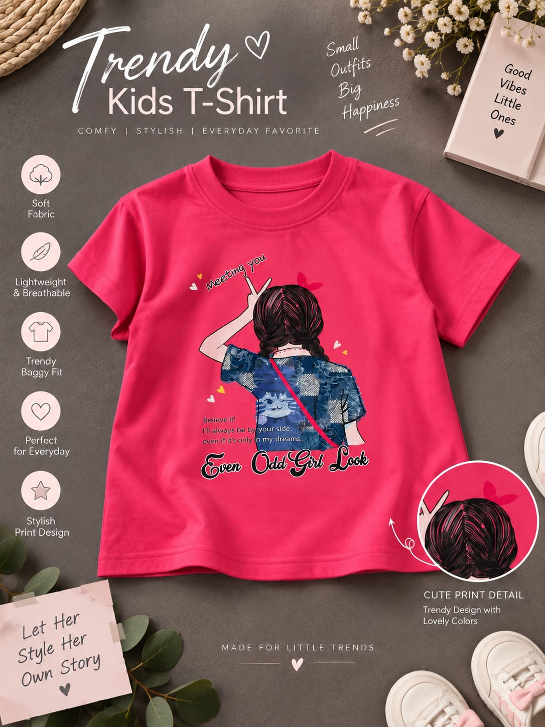 Girls Kids Pink Printed Half Sleeve T-Shirt – Stylish Graphic Design | Sizes 16–20