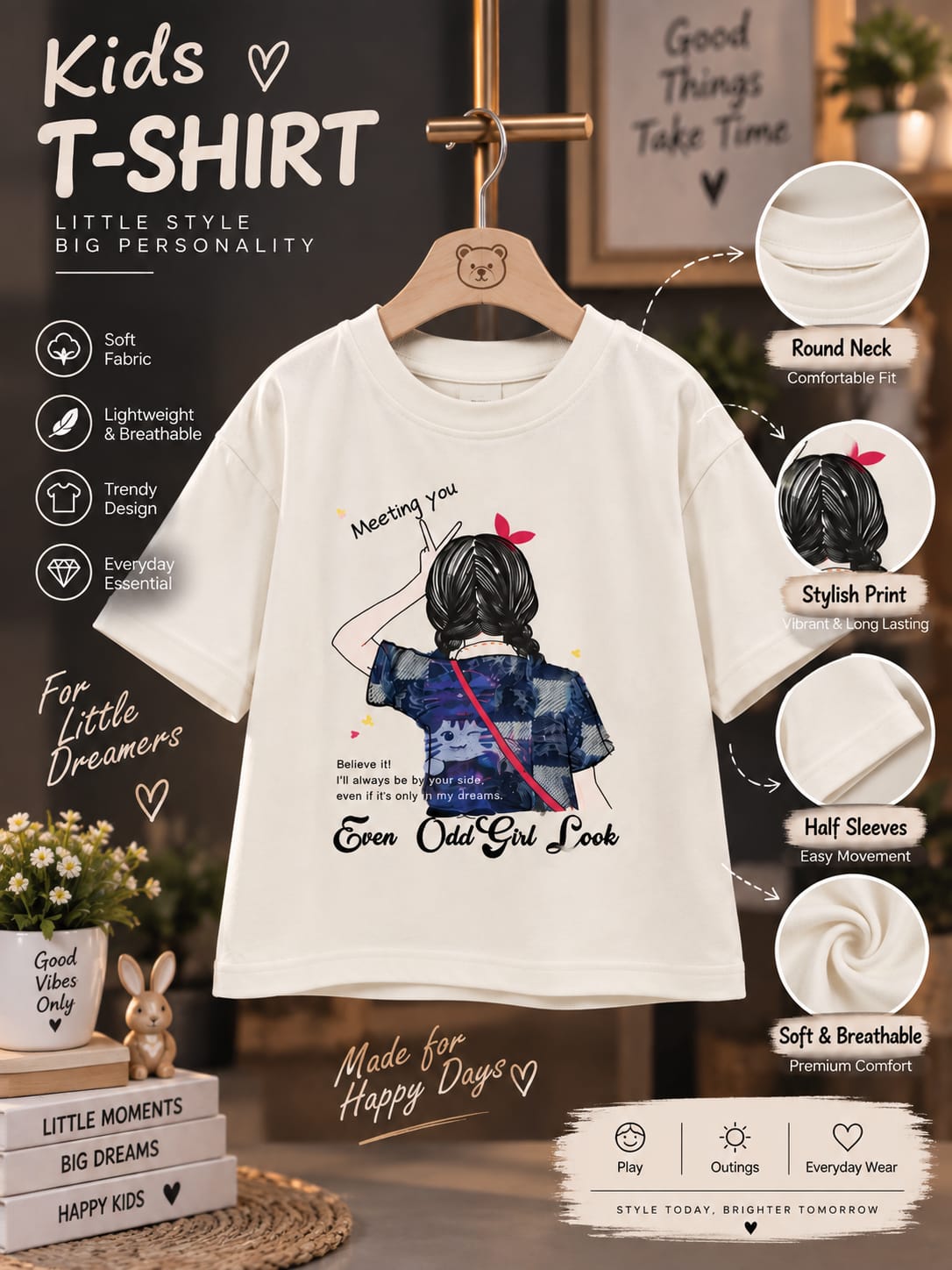 Girls White Printed Cotton T-Shirt β Stylish Graphic Design | Sizes 16β20