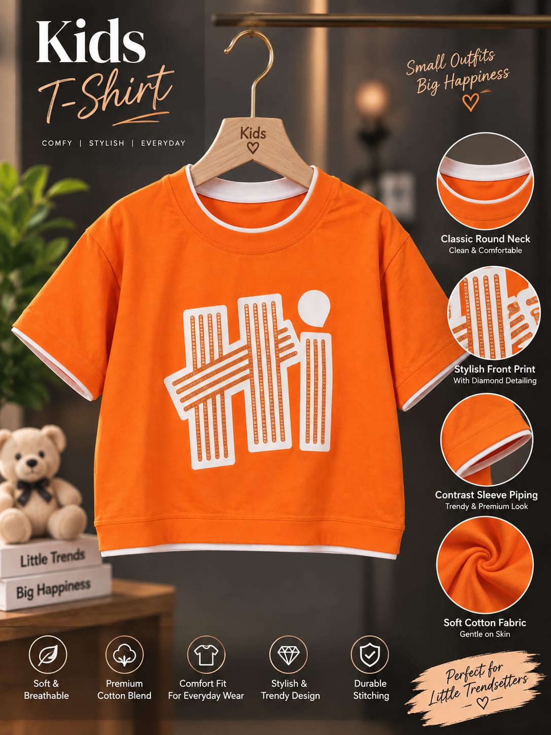 Kids Orange Graphic T-Shirt | Stylish Casual Half Sleeve Tee | Sizes 26–36
