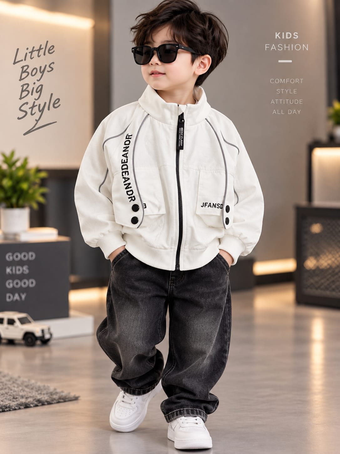 Boys Premium White Lightweight Jacket | Stylish Zip-Up Windcheater Jacket | Sizes 18–26