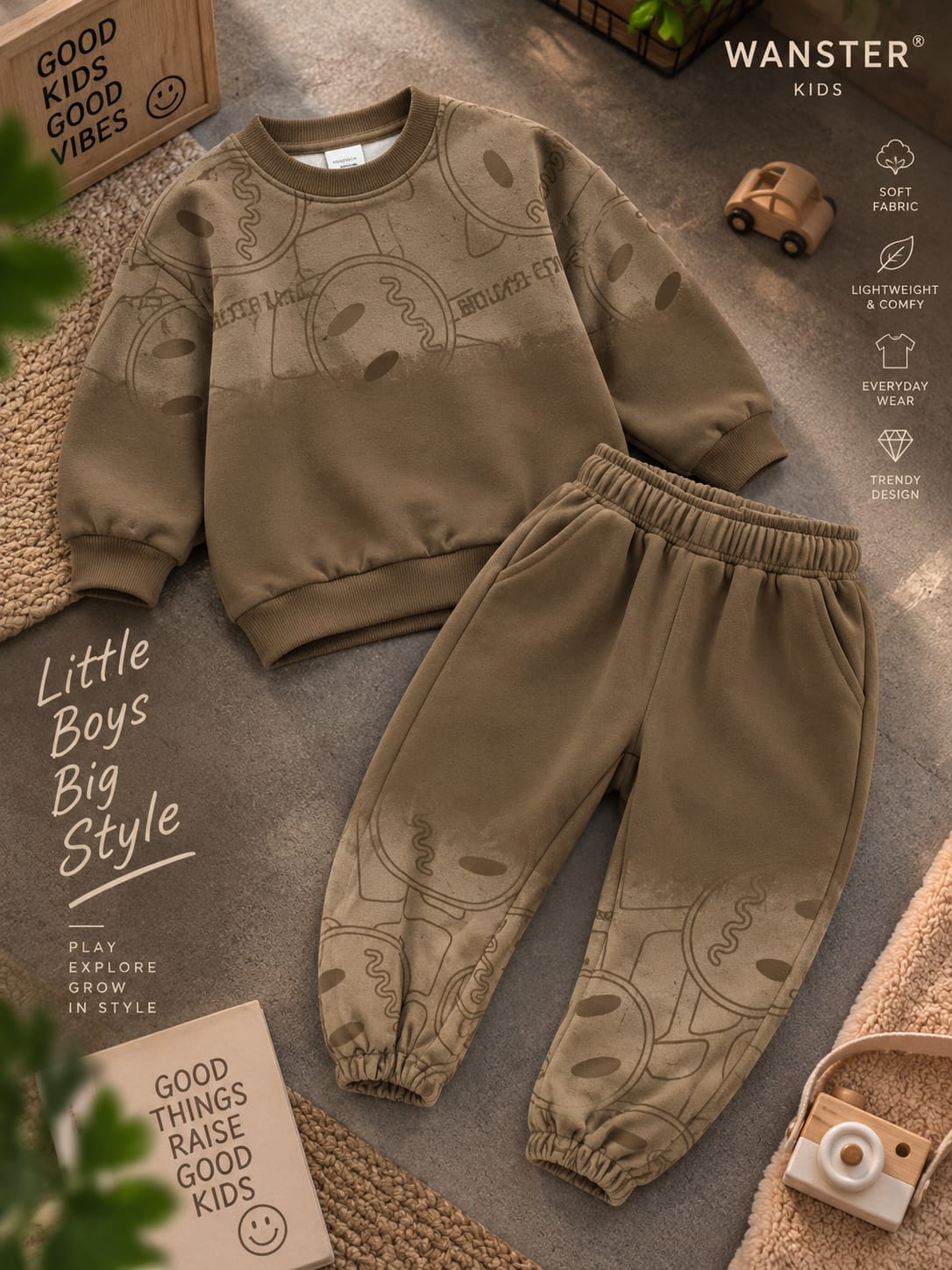 Boys Premium Printed Co-Ord Set | Korean Style Sweatshirt & Jogger Set | Sizes 18–26