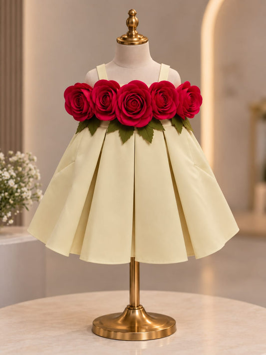 Girls Premium Floral Party Wear Frock | 3D Rose Flower Dress | Sizes 16–22