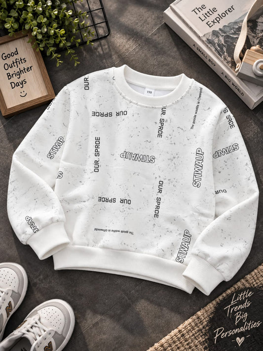 Kids Stylish White Printed Sweatshirt | Trendy Casual Wear | Sizes 6 Monthsβ5 Years