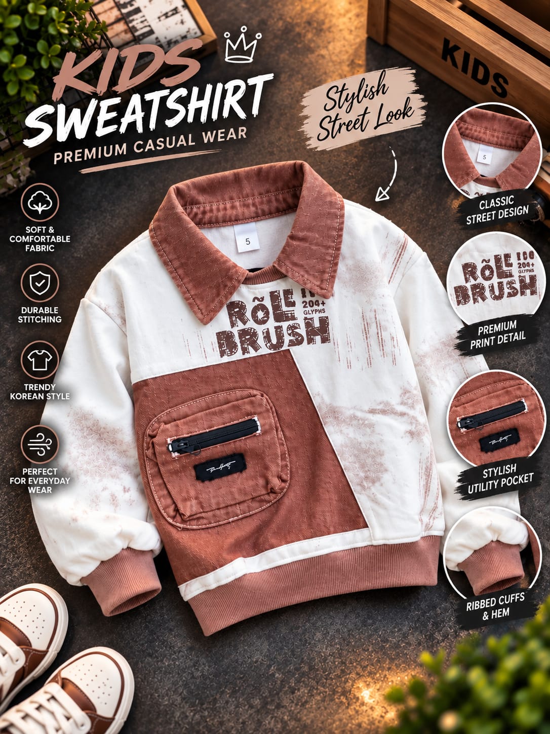 Boys Stylish Colourblock Sweatshirt with Utility Pocket | Casual Kidswear | Sizes 18–26