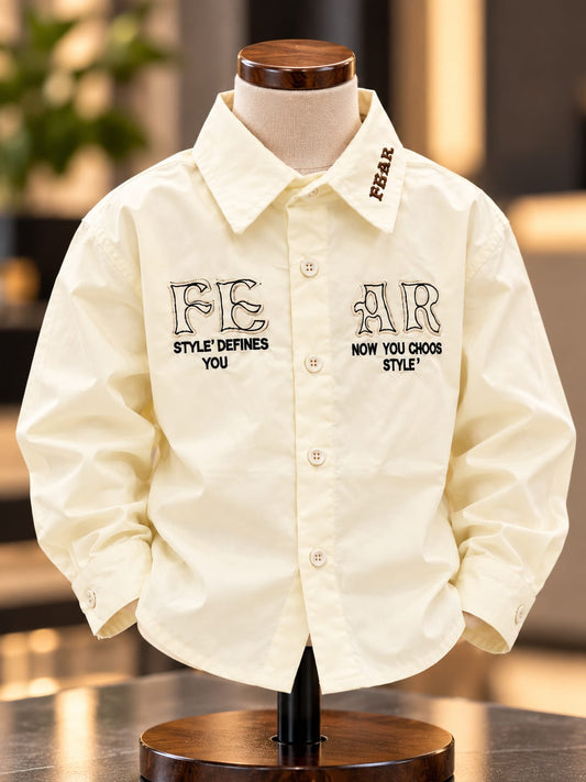 Baby Boys Cream Full Sleeve Printed Shirt with Collar Detail | 6 Monthsβ5 Years