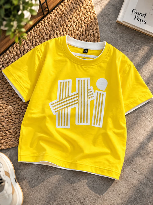 Girls Yellow Oversized T-Shirt with White Graphic Print | Sizes 26–38