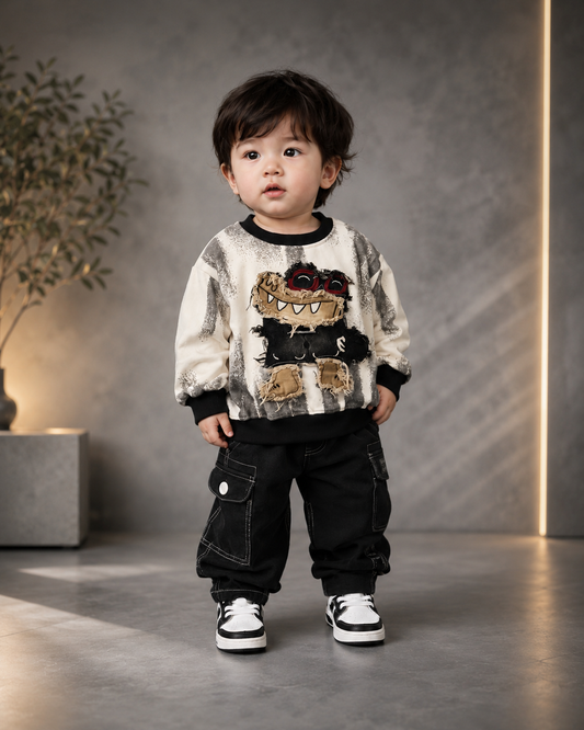 Monster Patch Kids Sweatshirt | Premium Cotton Winter Sweatshirt for Boys | 1-6 Years