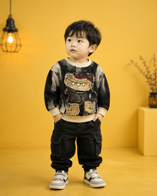 Boys Monster Patch Sweatshirt | Premium Korean Style Full Sleeve Winter Sweatshirt | 1-6 Years