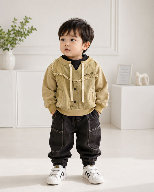 Boys Vintage Hooded Jacket | Premium Korean Style Button Jacket | Cotton Winter Jacket | 1-6 Years
