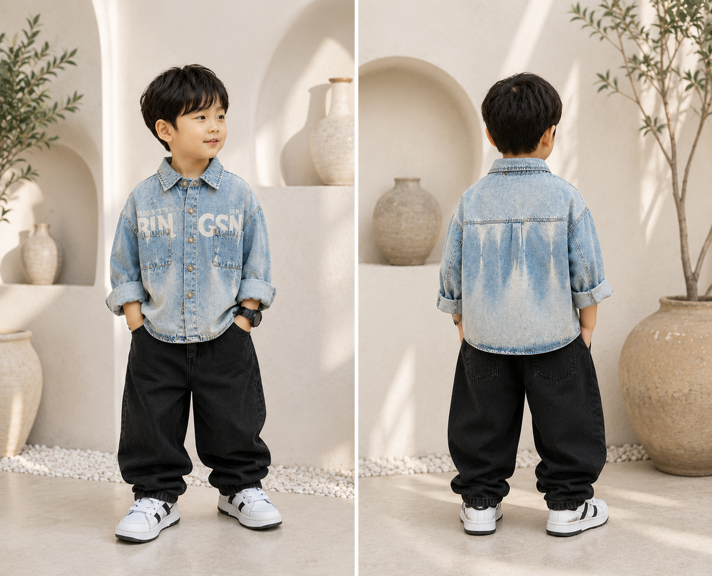 Boys Premium Light Wash Denim Shirt | Korean Style Casual Cotton Denim Shirt (2-7 Years)