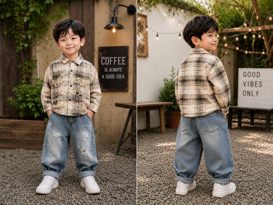 Vintage Printed Boys Full Sleeve Cotton Shirt | Casual Korean Style | 1-5 Years