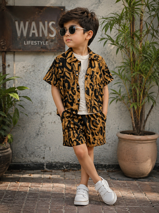 Boys Premium 3-Piece Printed Co-ord Set | Shirt + T-Shirt + Shorts | 1-6 Years