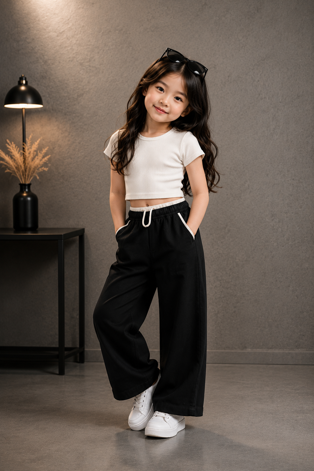 Kids Premium Black Wide Leg Cotton Pants | Contrast Pocket Casual Trousers | 4-11Years