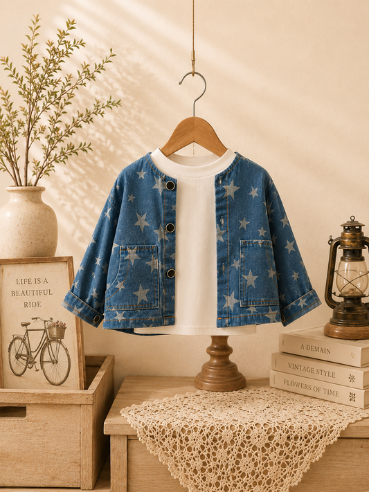 Boys Blue Star Print Denim Jacket | Premium Kids Denim Jacket | Age 2-7 Years