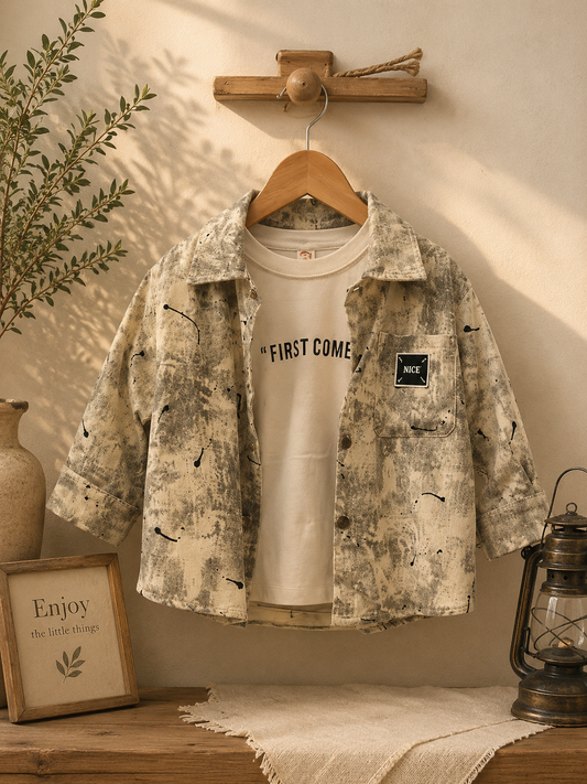 Boys Premium Printed Jacket with White T-Shirt | 2–7 Years