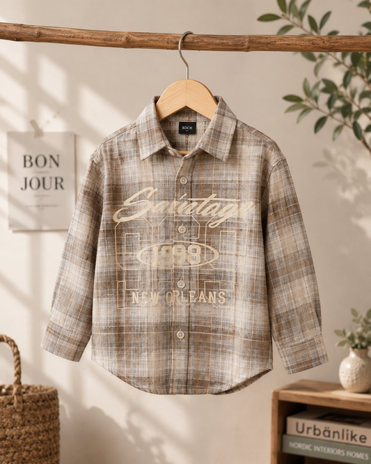 Boys Korean Style Plaid Full Sleeve Casual Shirt | Soft Cotton Blend | 1-5 Years