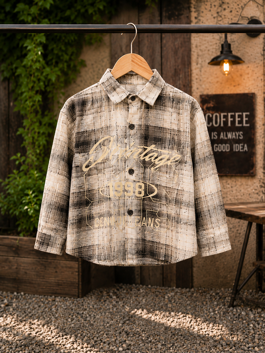 Vintage Printed Boys Full Sleeve Cotton Shirt | Casual Korean Style | 1-5 Years