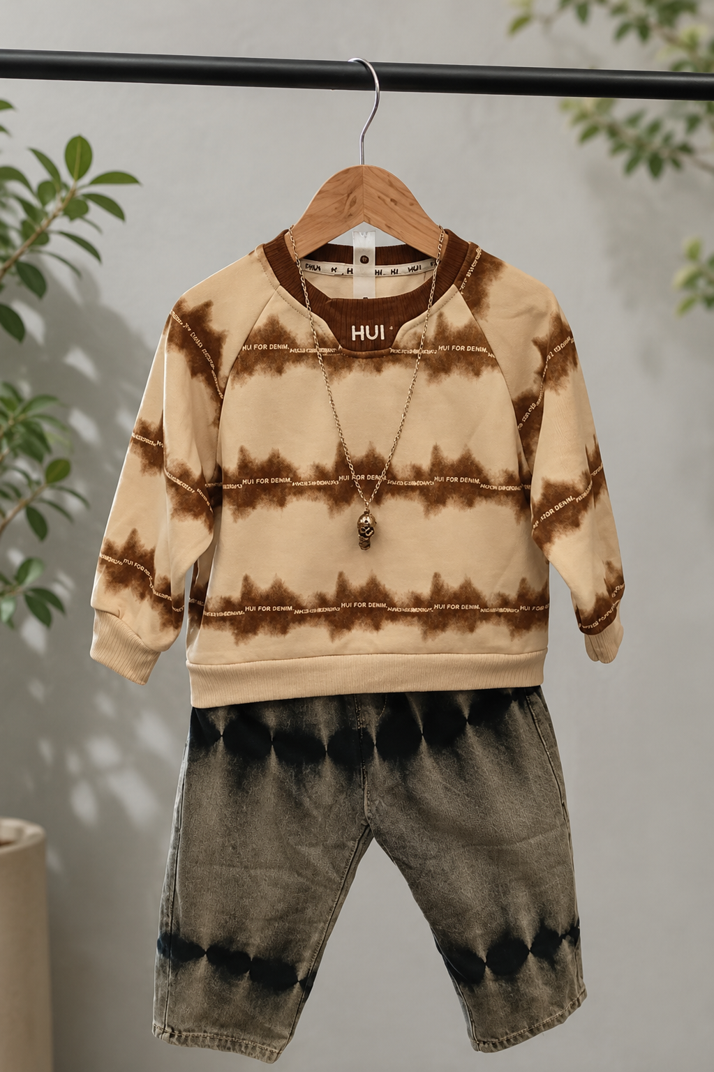 Premium Korean Style Kids Cord Set | Printed Sweatshirt & Acid Wash Denim Jogger | 1-6 Years