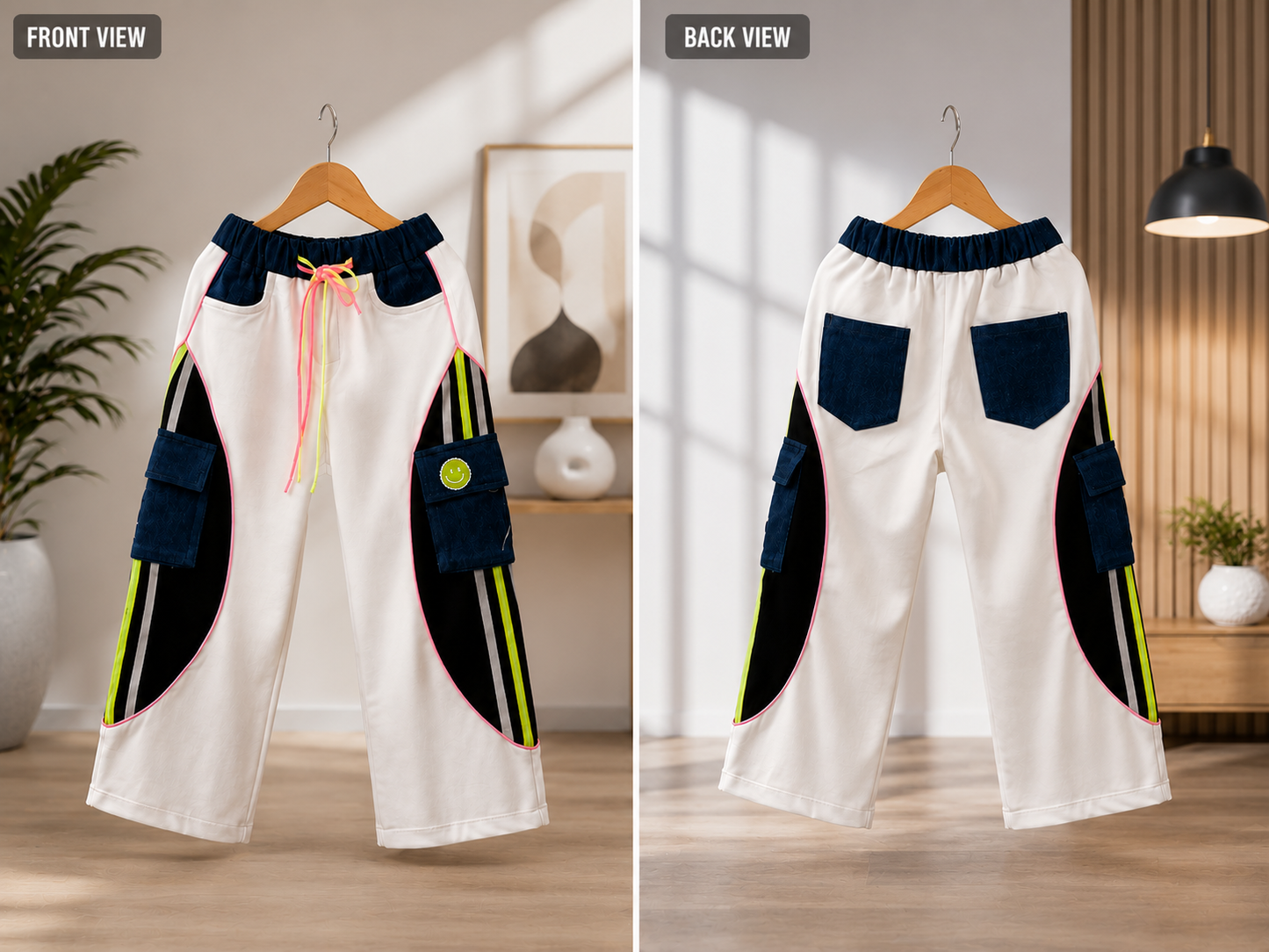 Girls Korean Cargo Wide Leg Pants | Premium White Baggy Trousers with Utility Pockets (4-11 Years)