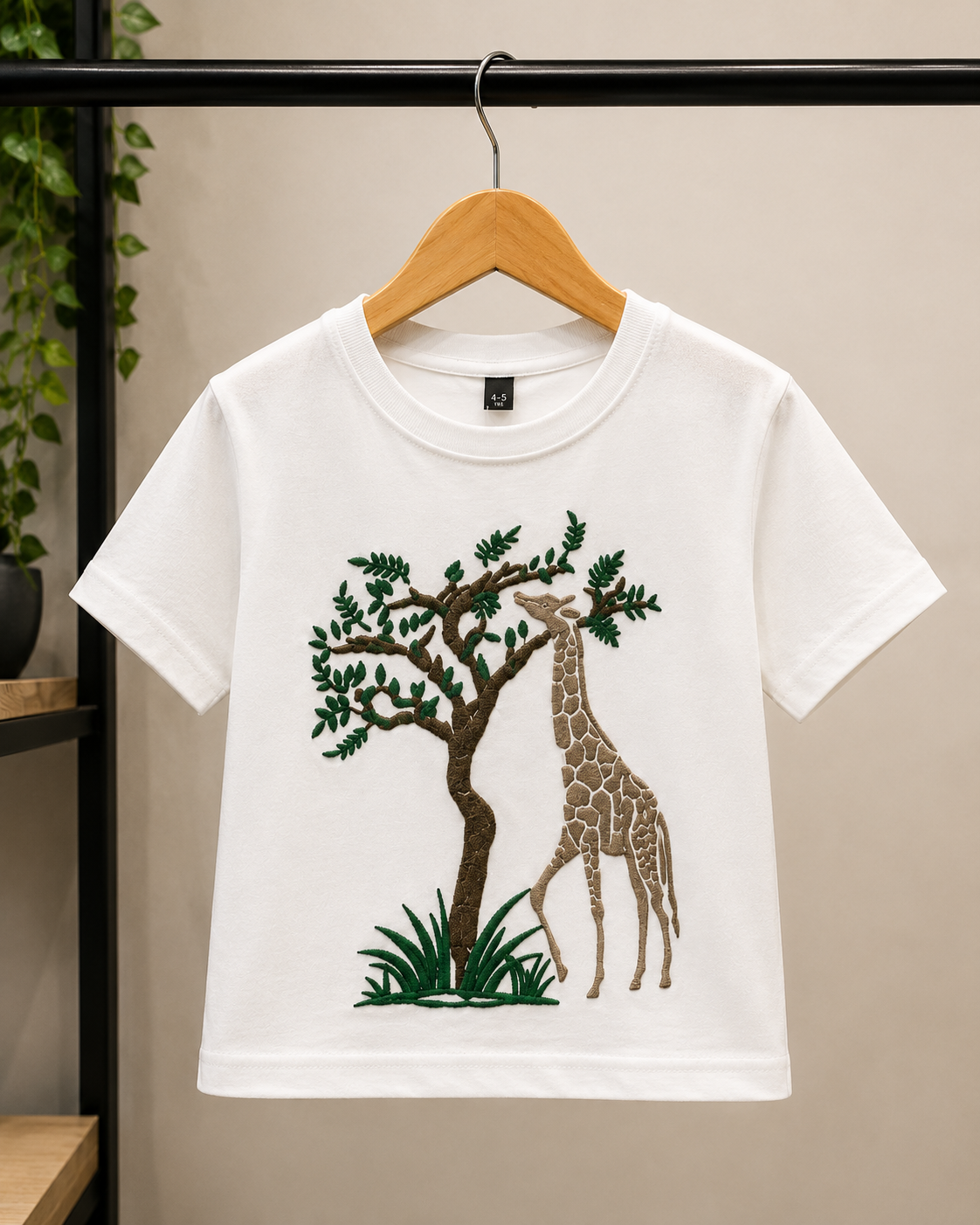 Kids Premium Giraffe Embroidered T-Shirt | Soft Cotton | 4-11 Years