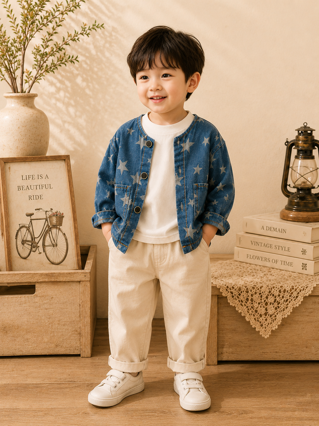 Boys Blue Star Print Denim Jacket | Premium Kids Denim Jacket | Age 2-7 Years