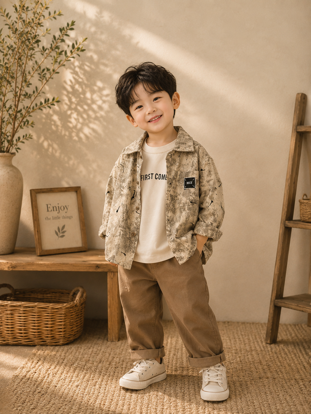 Boys Premium Printed Jacket with White T-Shirt | 2–7 Years
