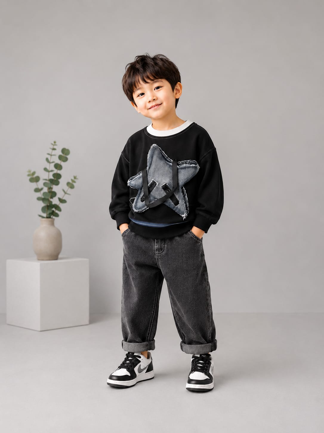 KIDS PREMIUM BLACK STAR PATCH SWEATSHIRT | SIZES 18–26