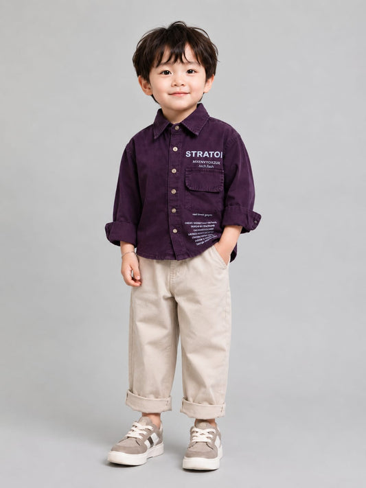 BOYS PREMIUM PURPLE COTTON PRINTED SHIRT | SIZES 18–26