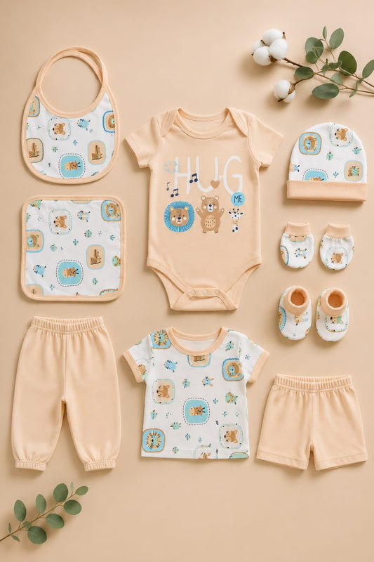 NEWBORN BABY PREMIUM 10-PIECE COTTON GIFT SET – PEACH | 0–6 MONTHS