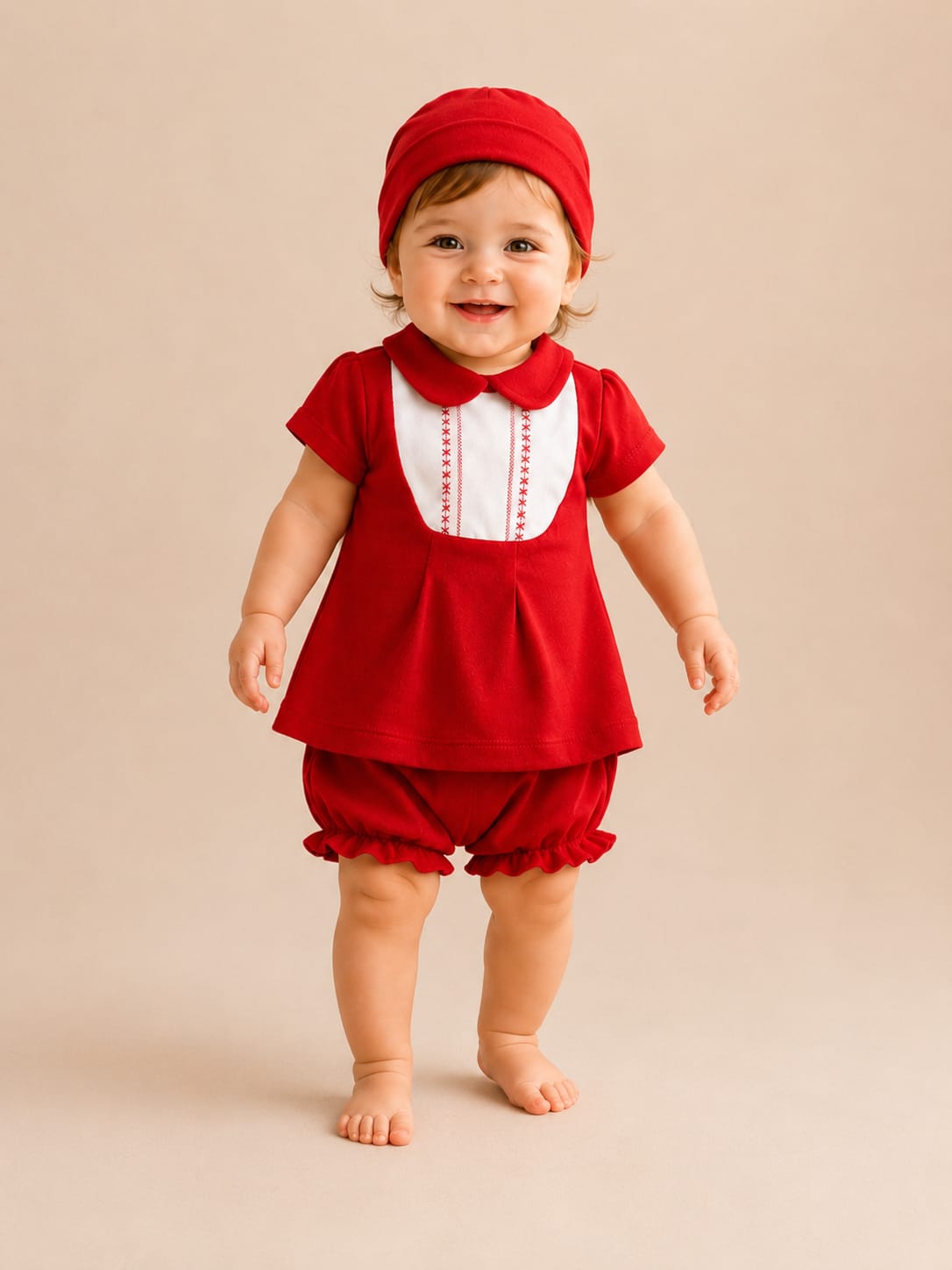 NEWBORN BABY PREMIUM RED 3-PIECE CLOTHING SET WITH CAP | 0–12 MONTHS