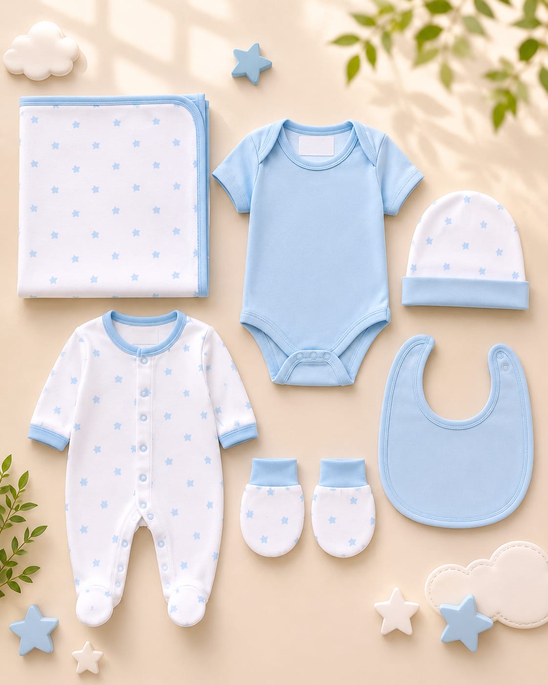 NEWBORN BABY PREMIUM 6-PIECE COTTON GIFT SET – SKY BLUE | 0–12 MONTHS