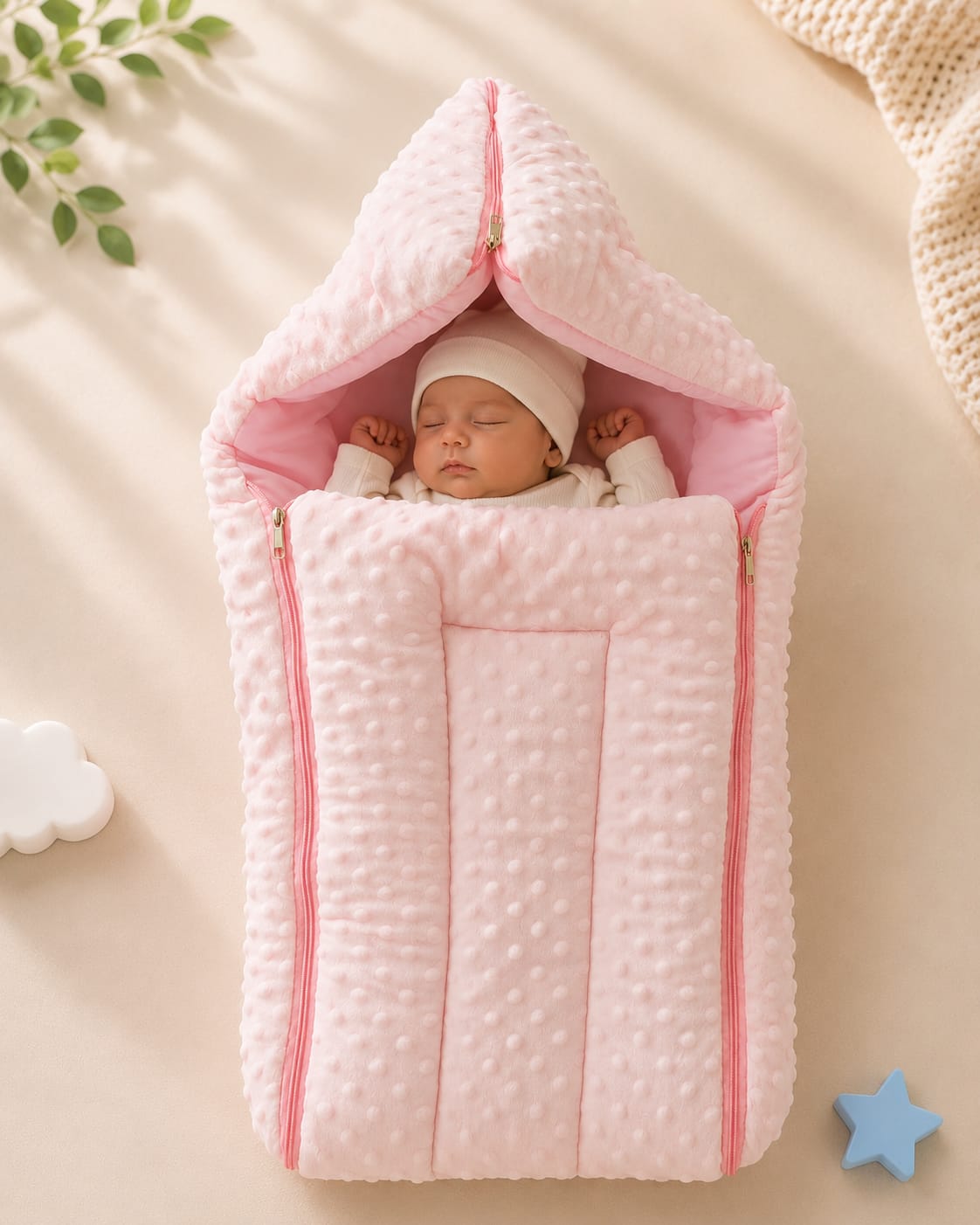 Premium Baby Sleeping Bag with Hood – Ultra Soft Minky Blanket Wrap | 0–6 Months | Pink