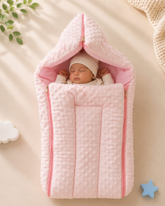 Premium Baby Sleeping Bag with Hood – Ultra Soft Minky Blanket Wrap | 0–6 Months | Pink