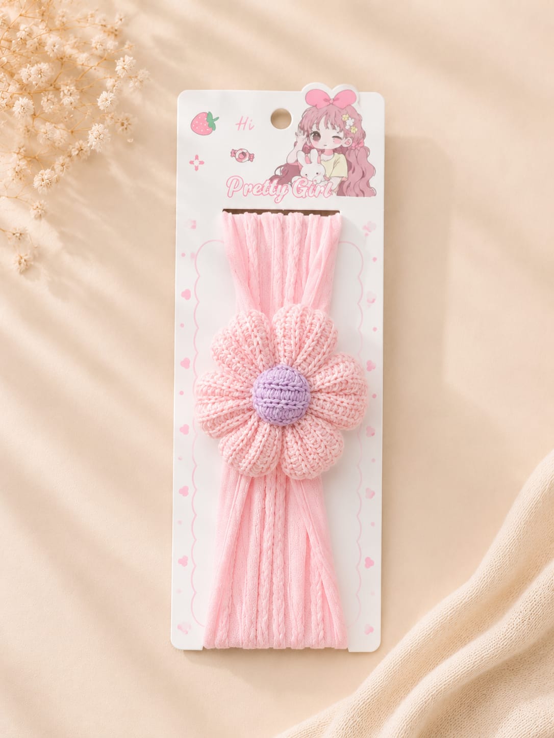 Baby Girls Pink Flower Nylon Headband | Soft Stretch Floral Hair Band | Cute Hair Accessory