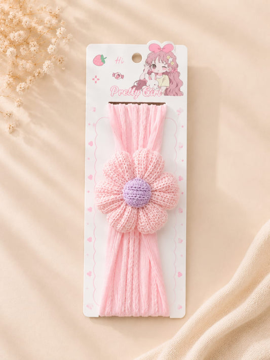 Baby Girls Pink Flower Nylon Headband | Soft Stretch Floral Hair Band | Cute Hair Accessory