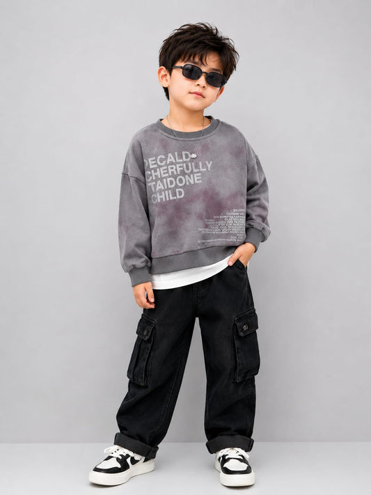 Kids Oversized Tie-Dye Sweatshirt | Grey Layered All Weather Sweatshirt | 8–10 Years