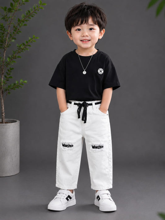 WANSTER Kids White Baggy Jeans | Premium Korean Style Denim Pants | Size 18–26