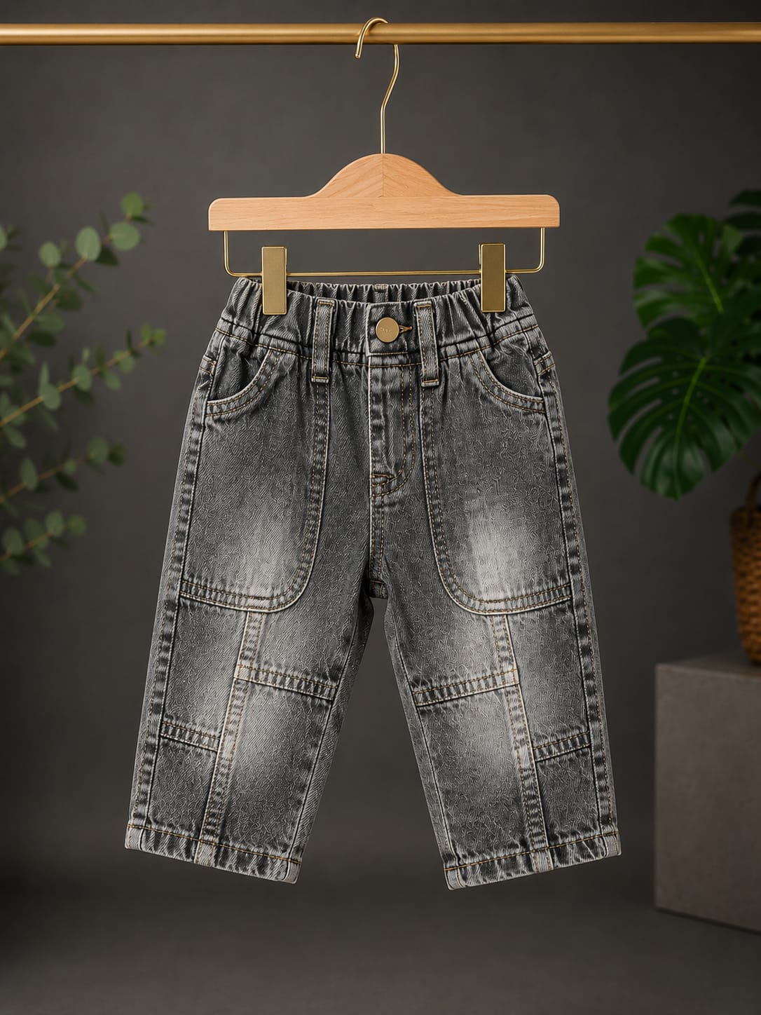 WANSTER Kids Grey Washed Baggy Jeans | Premium Korean Denim | 4 Months–3/4 Years